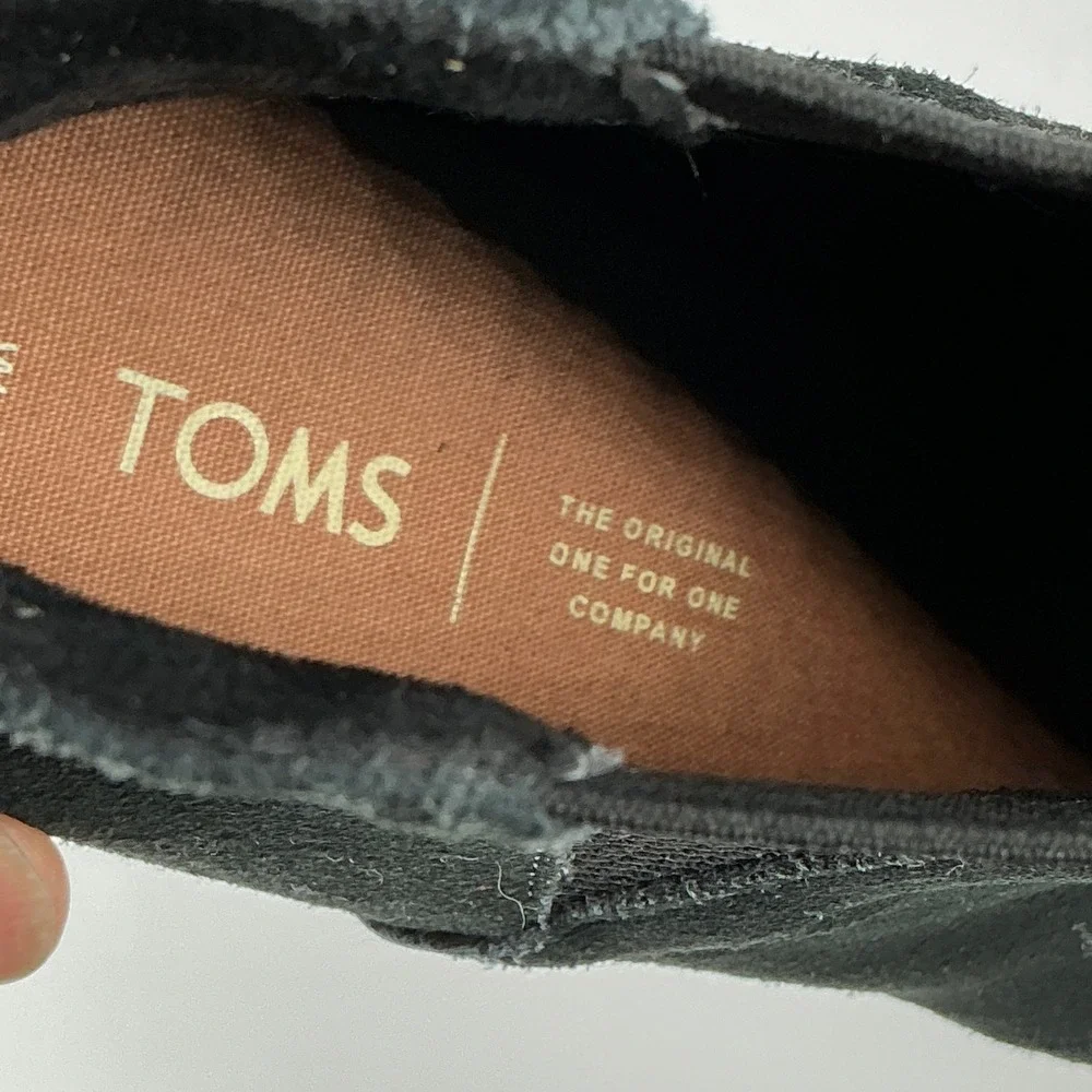 TOMS Size 9 Black Suede Wedge Ankle‎ Booties Round Toe Pull On Boots Leila